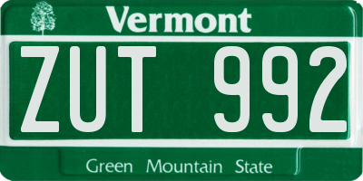 VT license plate ZUT992