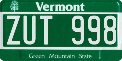 VT license plate ZUT998