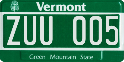 VT license plate ZUU005