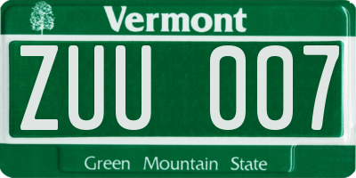 VT license plate ZUU007