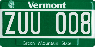 VT license plate ZUU008