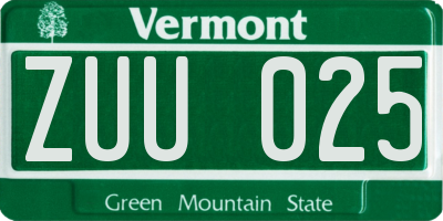 VT license plate ZUU025
