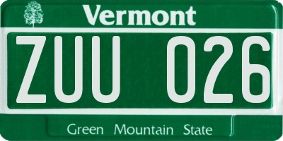 VT license plate ZUU026