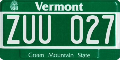 VT license plate ZUU027