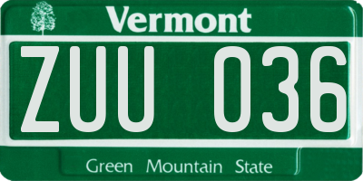 VT license plate ZUU036