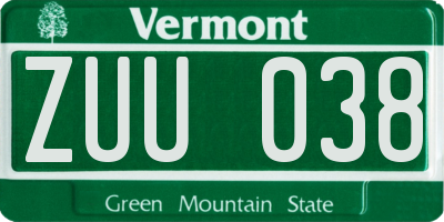 VT license plate ZUU038
