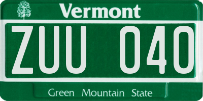VT license plate ZUU040