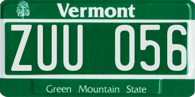 VT license plate ZUU056