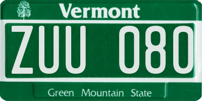 VT license plate ZUU080
