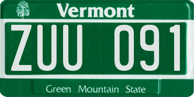 VT license plate ZUU091