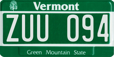 VT license plate ZUU094
