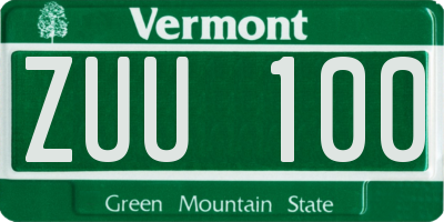 VT license plate ZUU100