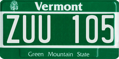 VT license plate ZUU105