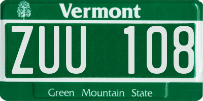 VT license plate ZUU108
