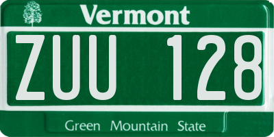 VT license plate ZUU128