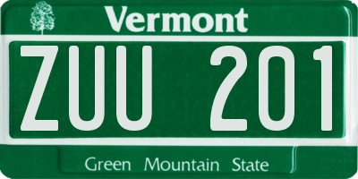 VT license plate ZUU201
