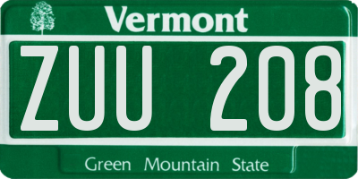 VT license plate ZUU208