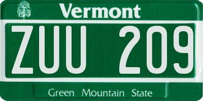 VT license plate ZUU209
