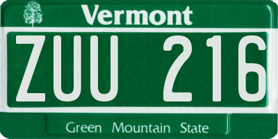 VT license plate ZUU216