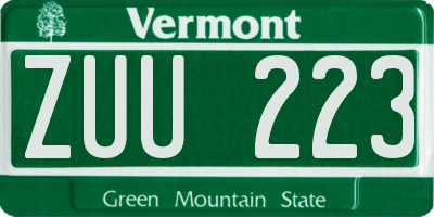 VT license plate ZUU223