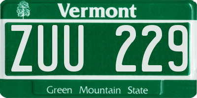 VT license plate ZUU229