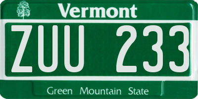 VT license plate ZUU233