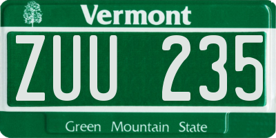VT license plate ZUU235