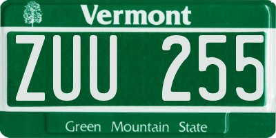 VT license plate ZUU255