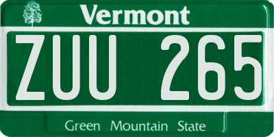 VT license plate ZUU265