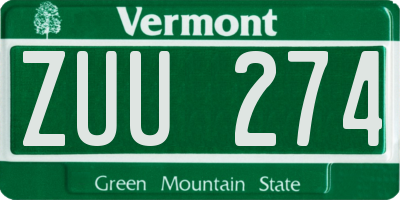 VT license plate ZUU274