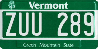 VT license plate ZUU289