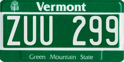 VT license plate ZUU299