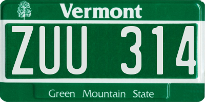 VT license plate ZUU314
