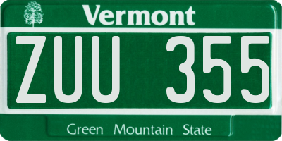 VT license plate ZUU355