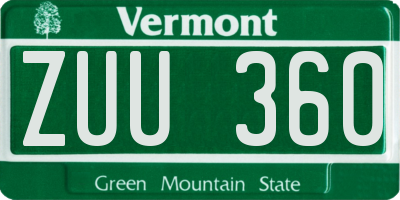 VT license plate ZUU360