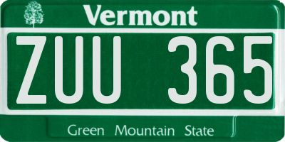 VT license plate ZUU365