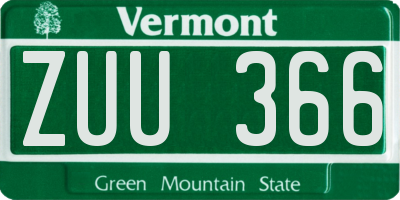 VT license plate ZUU366