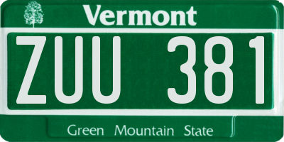 VT license plate ZUU381