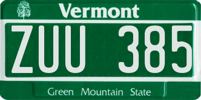 VT license plate ZUU385
