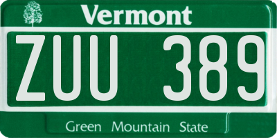VT license plate ZUU389