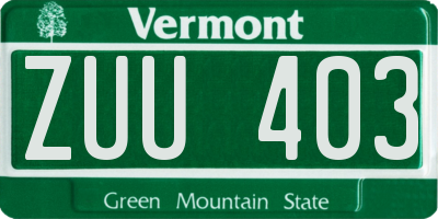 VT license plate ZUU403