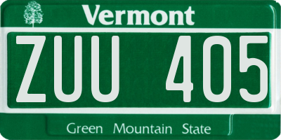 VT license plate ZUU405