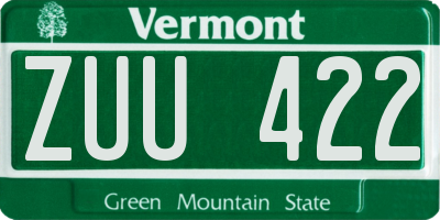 VT license plate ZUU422