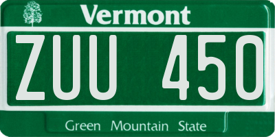 VT license plate ZUU450