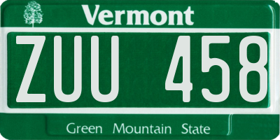 VT license plate ZUU458