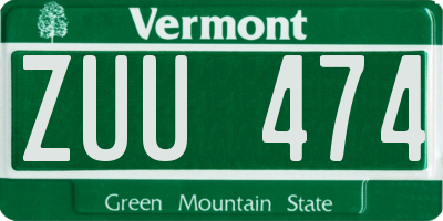 VT license plate ZUU474