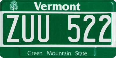 VT license plate ZUU522