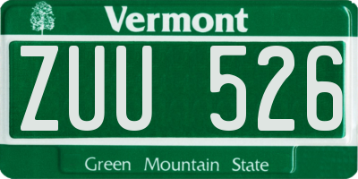 VT license plate ZUU526