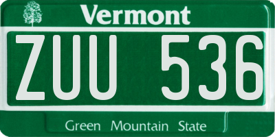 VT license plate ZUU536