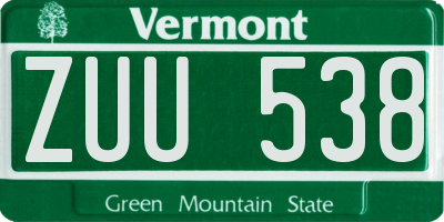 VT license plate ZUU538
